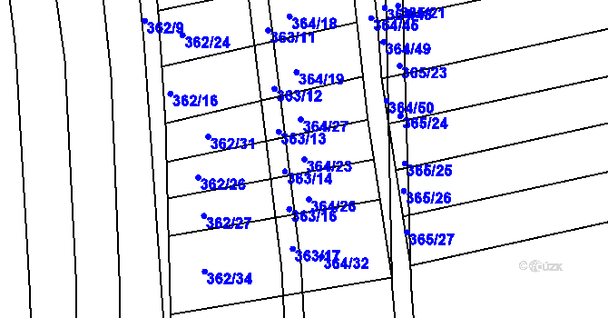 Parcela st. 364/23 v KÚ Královopolské Vážany, Katastrální mapa