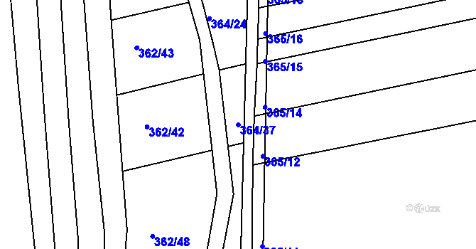Parcela st. 364/37 v KÚ Královopolské Vážany, Katastrální mapa