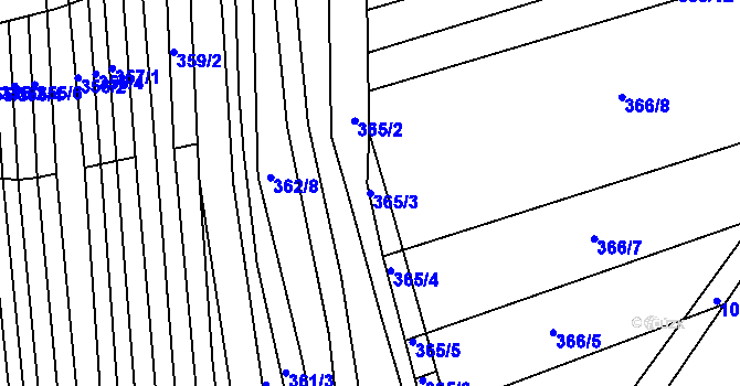 Parcela st. 365/3 v KÚ Královopolské Vážany, Katastrální mapa