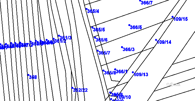 Parcela st. 365/7 v KÚ Královopolské Vážany, Katastrální mapa