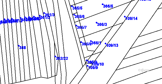 Parcela st. 365/8 v KÚ Královopolské Vážany, Katastrální mapa