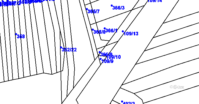 Parcela st. 365/9 v KÚ Královopolské Vážany, Katastrální mapa