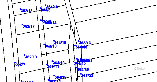 Parcela st. 365/13 v KÚ Královopolské Vážany, Katastrální mapa