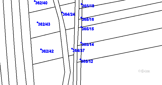 Parcela st. 365/14 v KÚ Královopolské Vážany, Katastrální mapa