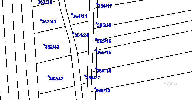 Parcela st. 365/15 v KÚ Královopolské Vážany, Katastrální mapa