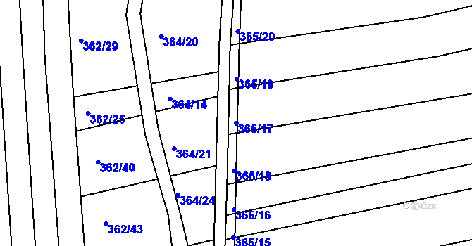 Parcela st. 365/17 v KÚ Královopolské Vážany, Katastrální mapa