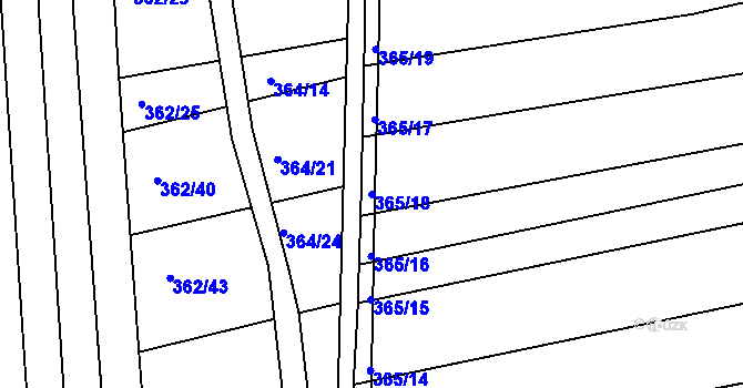 Parcela st. 365/18 v KÚ Královopolské Vážany, Katastrální mapa