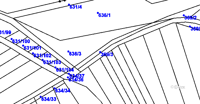 Parcela st. 369/3 v KÚ Královopolské Vážany, Katastrální mapa