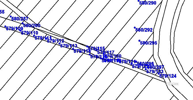 Parcela st. 579/117 v KÚ Královopolské Vážany, Katastrální mapa