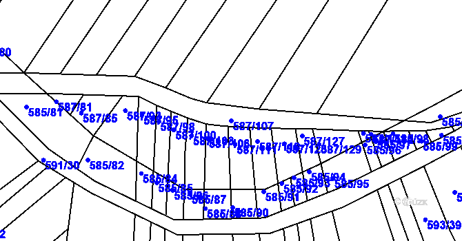 Parcela st. 587/107 v KÚ Královopolské Vážany, Katastrální mapa