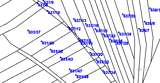 Parcela st. 637/16 v KÚ Královopolské Vážany, Katastrální mapa