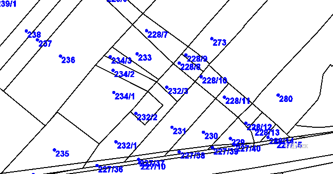 Parcela st. 232/3 v KÚ Královopolské Vážany, Katastrální mapa