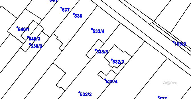 Parcela st. 533/5 v KÚ Královopolské Vážany, Katastrální mapa
