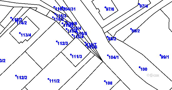 Parcela st. 115/6 v KÚ Vítovice, Katastrální mapa