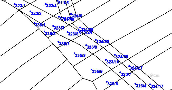 Parcela st. 323/9 v KÚ Vítovice, Katastrální mapa
