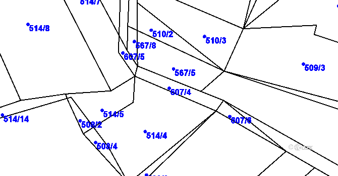 Parcela st. 607/4 v KÚ Vítovice, Katastrální mapa