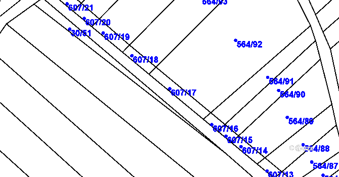 Parcela st. 607/17 v KÚ Vítovice, Katastrální mapa