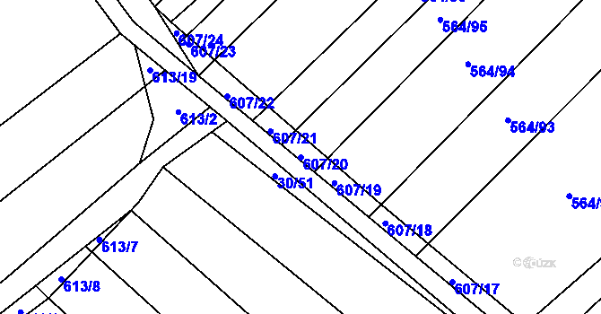 Parcela st. 607/20 v KÚ Vítovice, Katastrální mapa