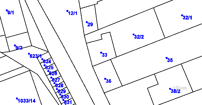 Parcela st. 33 v KÚ Vážany nad Litavou, Katastrální mapa