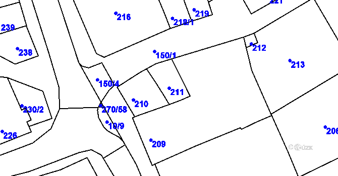 Parcela st. 211 v KÚ Vážany nad Litavou, Katastrální mapa