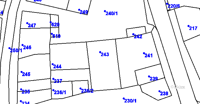 Parcela st. 243 v KÚ Vážany nad Litavou, Katastrální mapa