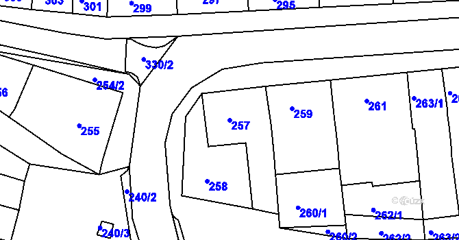 Parcela st. 257 v KÚ Vážany nad Litavou, Katastrální mapa