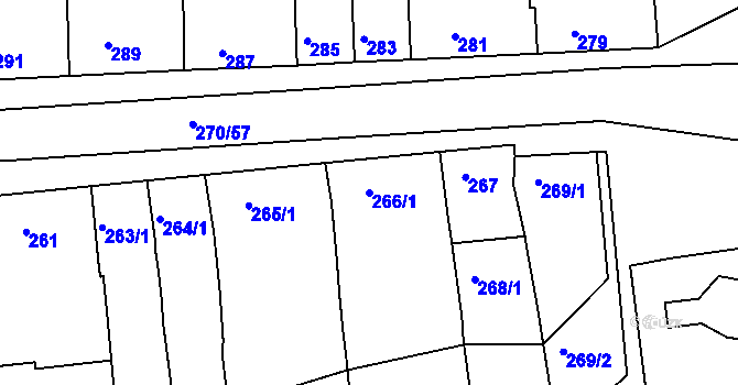 Parcela st. 266/1 v KÚ Vážany nad Litavou, Katastrální mapa