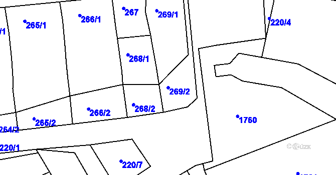 Parcela st. 269/2 v KÚ Vážany nad Litavou, Katastrální mapa