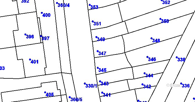Parcela st. 347 v KÚ Vážany nad Litavou, Katastrální mapa