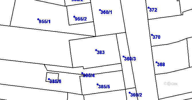 Parcela st. 383 v KÚ Vážany nad Litavou, Katastrální mapa