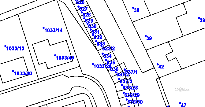 Parcela st. 634 v KÚ Vážany nad Litavou, Katastrální mapa