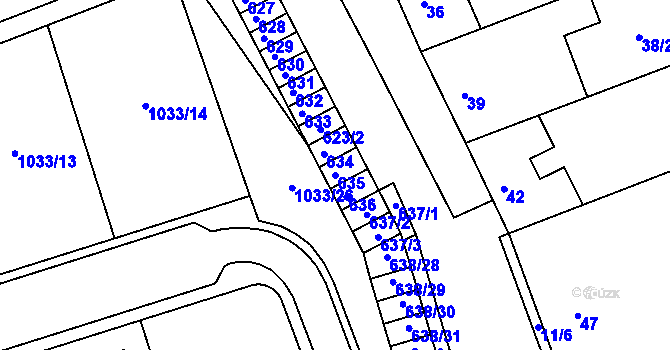 Parcela st. 635 v KÚ Vážany nad Litavou, Katastrální mapa