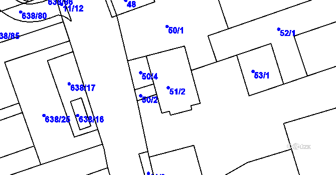 Parcela st. 51/2 v KÚ Vážany nad Litavou, Katastrální mapa