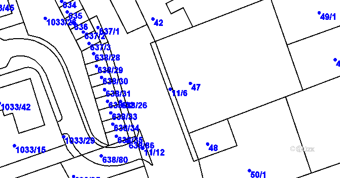 Parcela st. 11/6 v KÚ Vážany nad Litavou, Katastrální mapa