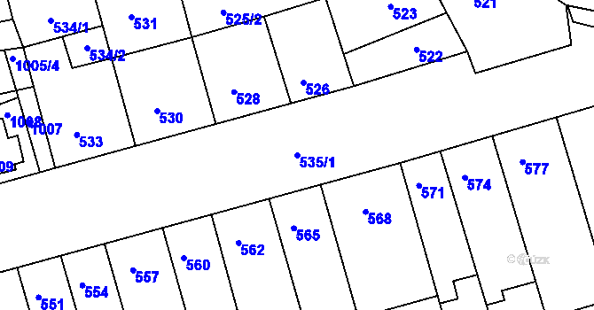 Parcela st. 535/1 v KÚ Vážany nad Litavou, Katastrální mapa