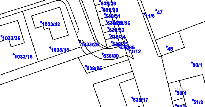 Parcela st. 638/80 v KÚ Vážany nad Litavou, Katastrální mapa