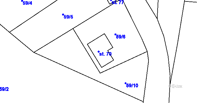Parcela st. 70 v KÚ Babákov, Katastrální mapa