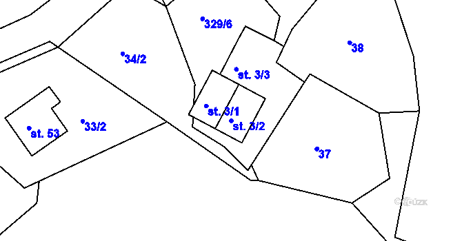 Parcela st. 3/2 v KÚ Babákov, Katastrální mapa