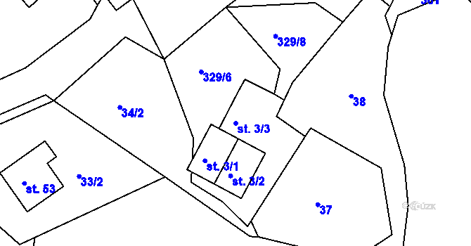 Parcela st. 3/3 v KÚ Babákov, Katastrální mapa