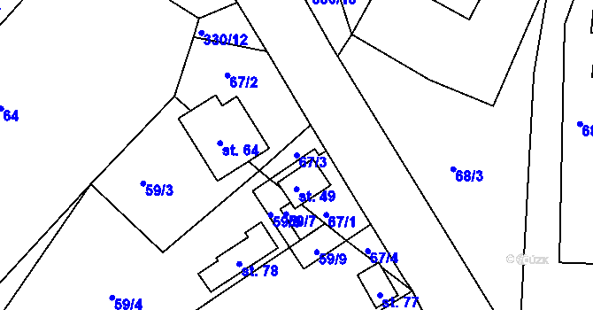 Parcela st. 67/3 v KÚ Babákov, Katastrální mapa