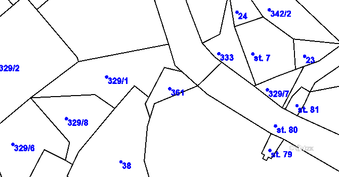Parcela st. 361 v KÚ Babákov, Katastrální mapa