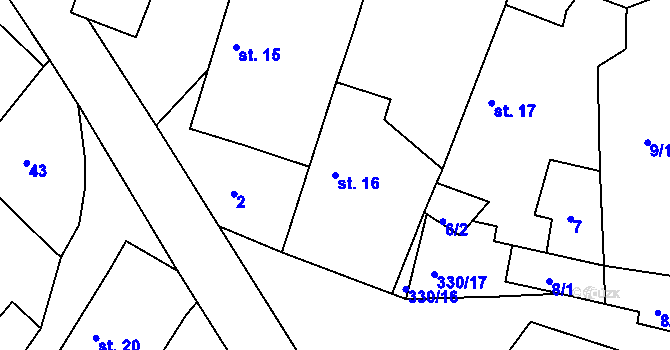 Parcela st. 16 v KÚ Babákov, Katastrální mapa