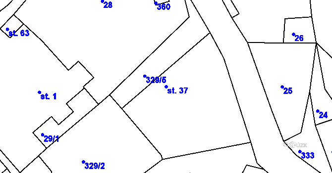 Parcela st. 37 v KÚ Babákov, Katastrální mapa