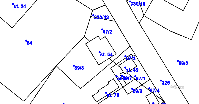 Parcela st. 64 v KÚ Babákov, Katastrální mapa