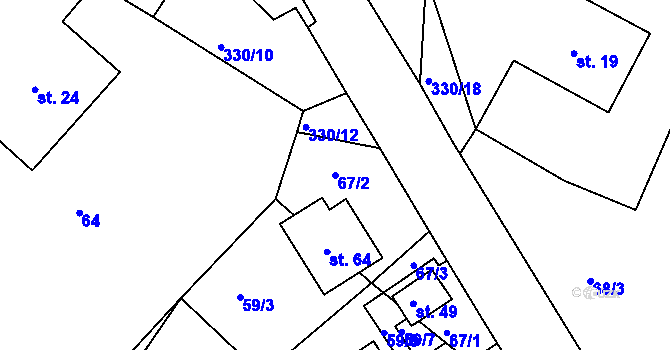 Parcela st. 67/2 v KÚ Babákov, Katastrální mapa