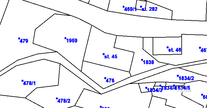Parcela st. 45 v KÚ Příkrakov, Katastrální mapa