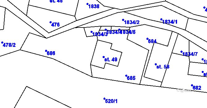 Parcela st. 49 v KÚ Příkrakov, Katastrální mapa