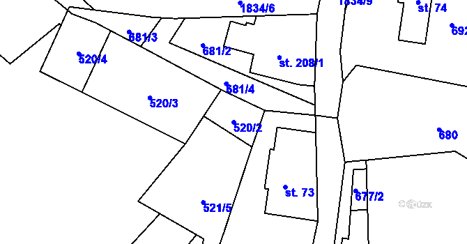 Parcela st. 520/2 v KÚ Příkrakov, Katastrální mapa