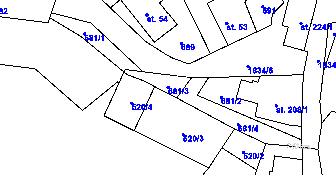 Parcela st. 681/3 v KÚ Příkrakov, Katastrální mapa