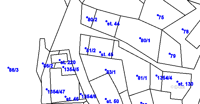 Parcela st. 45 v KÚ Včelákov, Katastrální mapa